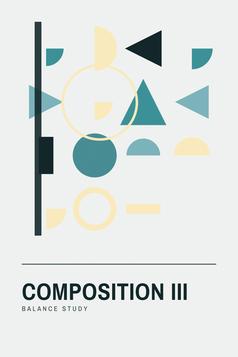 Bauhaus-style geometric art print composition iii with circles, arcs and grids in the coastal calm palette