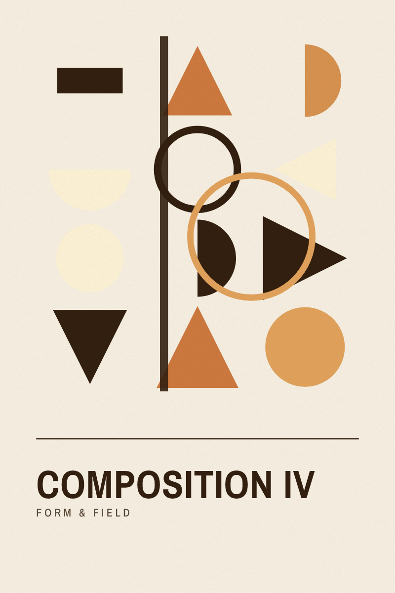 Bauhaus-style geometric art print composition iv with circles, arcs and grids in the desert noon palette